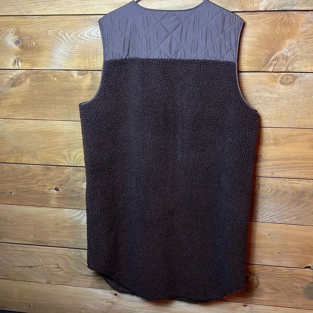 Noisy‎ May Women’s Brown Longline Mixed Quilted Teddy Vest XL Sleeveless Pockets